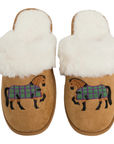 Bay Horse Faux Fur Suede Slippers in Chestnut/Natural 