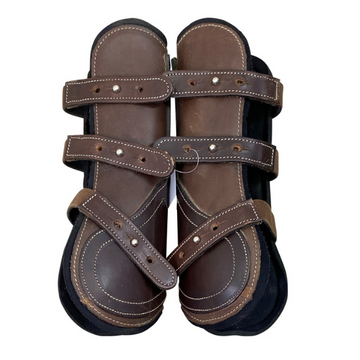 Arc De Triomphe Open Front Leather Boots in Brown