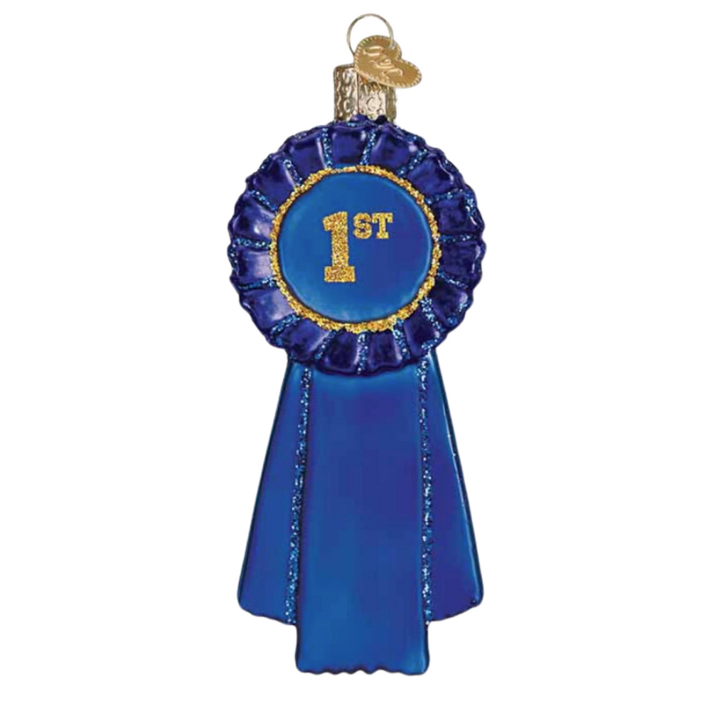 Kelly & Co. Glass Ornament in Blue Ribbon