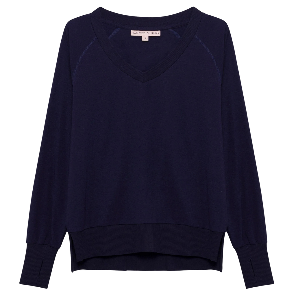 Hannah Childs 'Asher' Bamboo V Neck Sweatshirt in Midnight