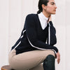 Hannah Childs 'Angelina Stripe' V-Neck Sweater in Midnight/White - Women's XS
