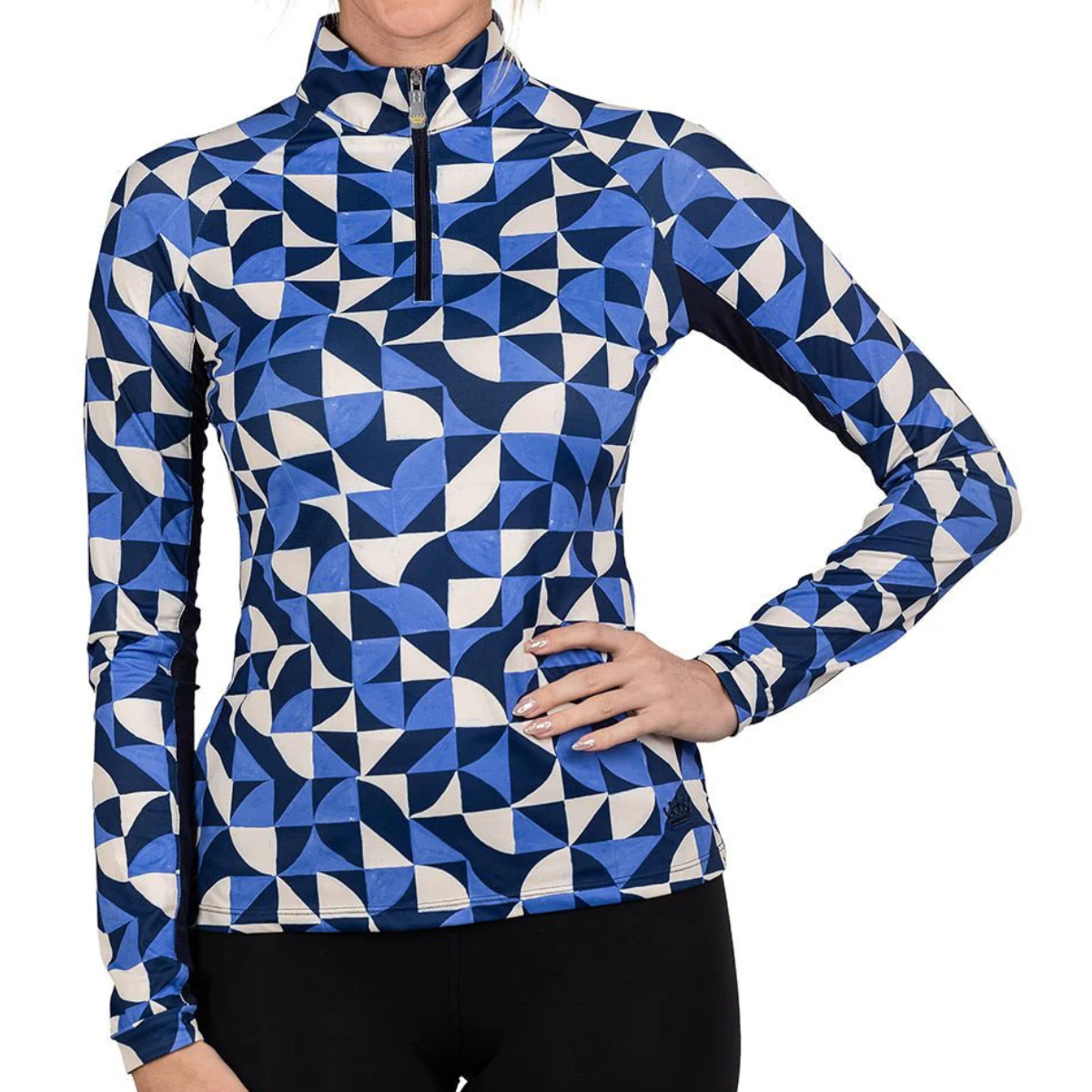 Kastel Long Sleeve 1/4 Zip in Navy Geometric