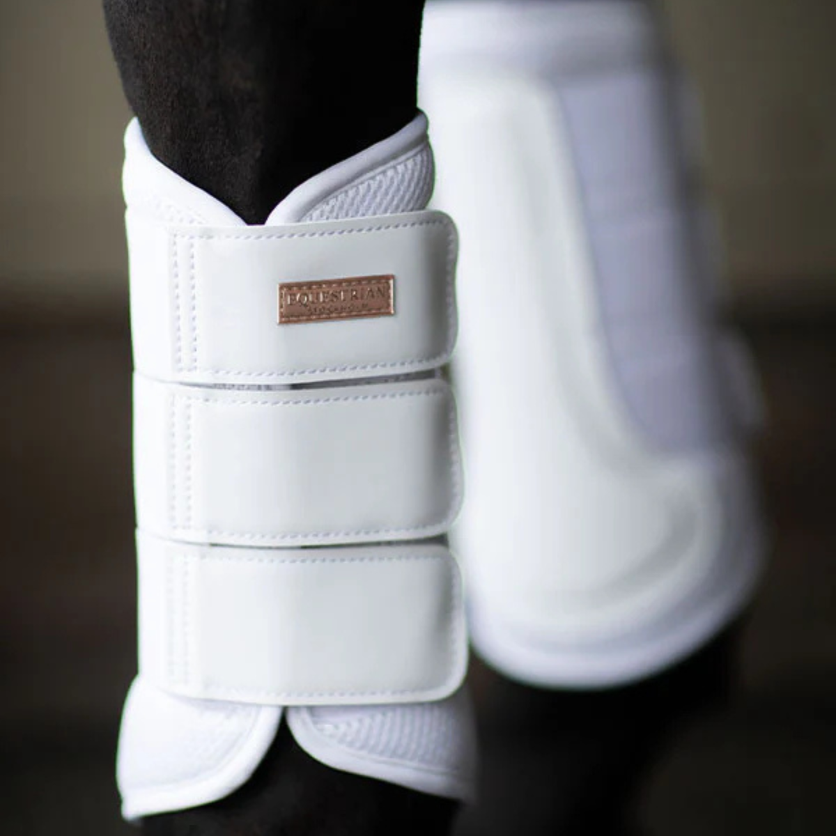 Equestrian Stockholm Mesh Brushing Boots in White &amp; Rose Gold