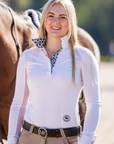 Essex Classics Talent Yarn Long Sleeve Show Shirt in White/Cow Print - Women's Small