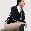 Hannah Childs 'Angelina Stripe' V-Neck Sweater in Midnight/White - Women's Medium