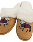 Grey Horse Faux Fur Suede Slippers in Chestnut/Natural