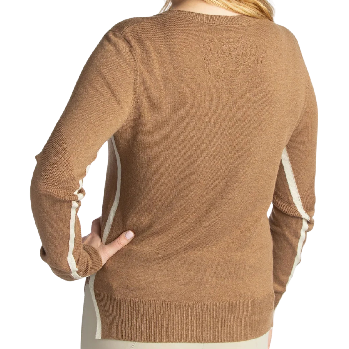 Hannah Childs 'Angelina Stripe' V-Neck Sweater in Oatmeal/Biscotti