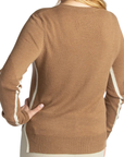 Hannah Childs 'Angelina Stripe' V-Neck Sweater in Oatmeal/Biscotti