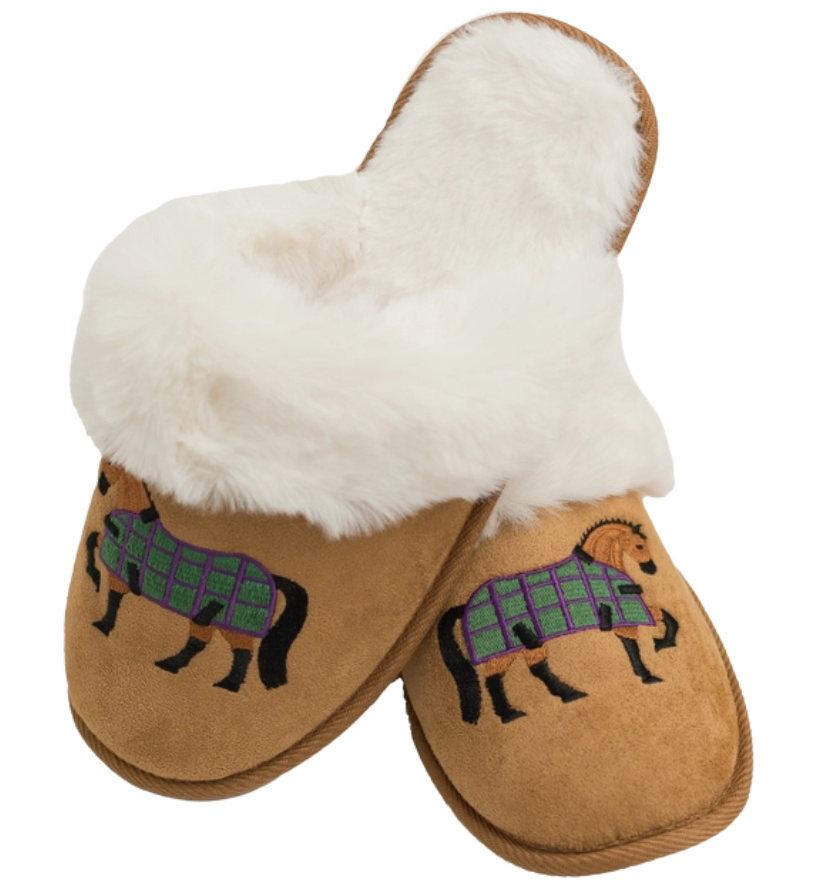 Bay Horse Faux Fur Suede Slippers in Chestnut/Natural