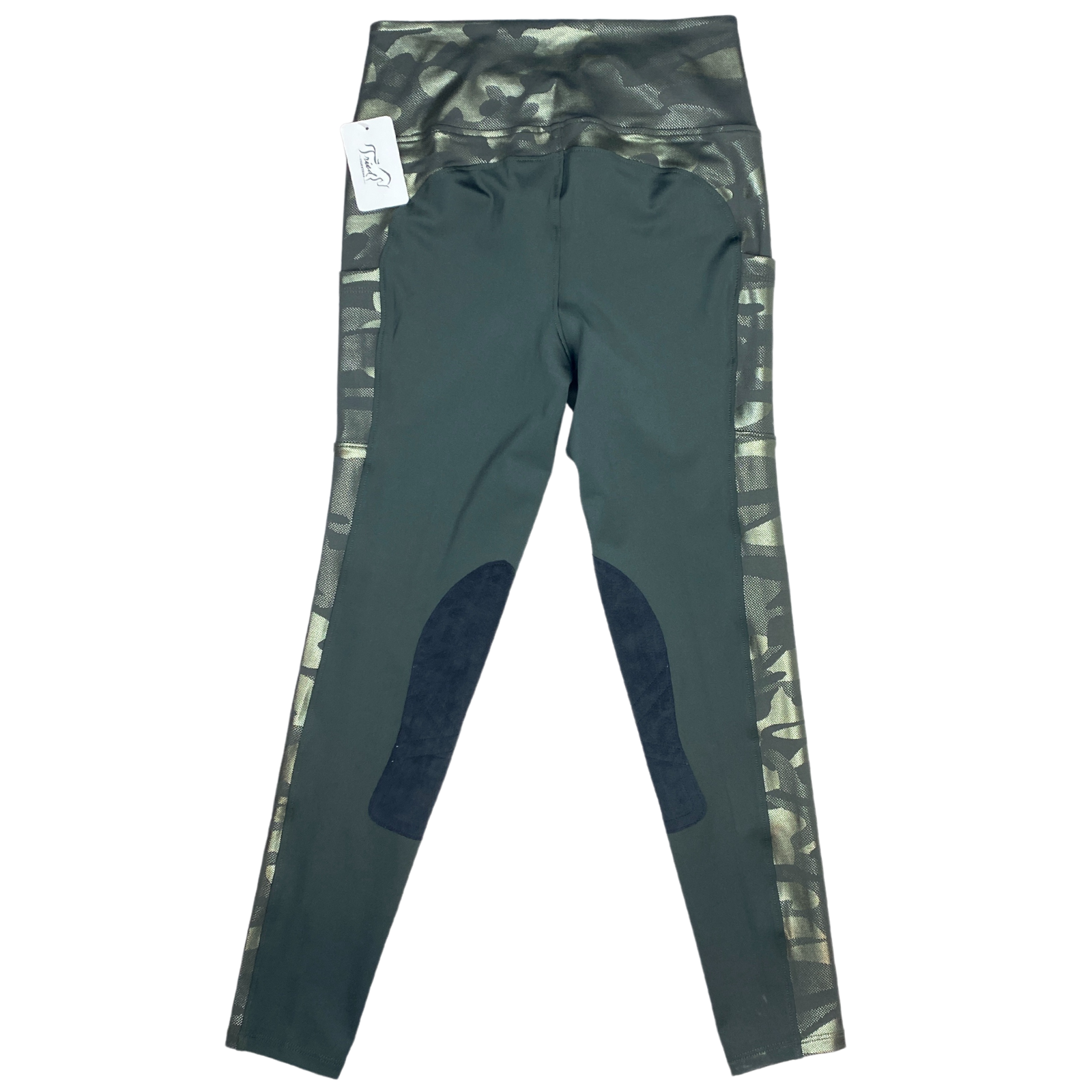 Back of Botori 'Camo' Riding Tights in Olive