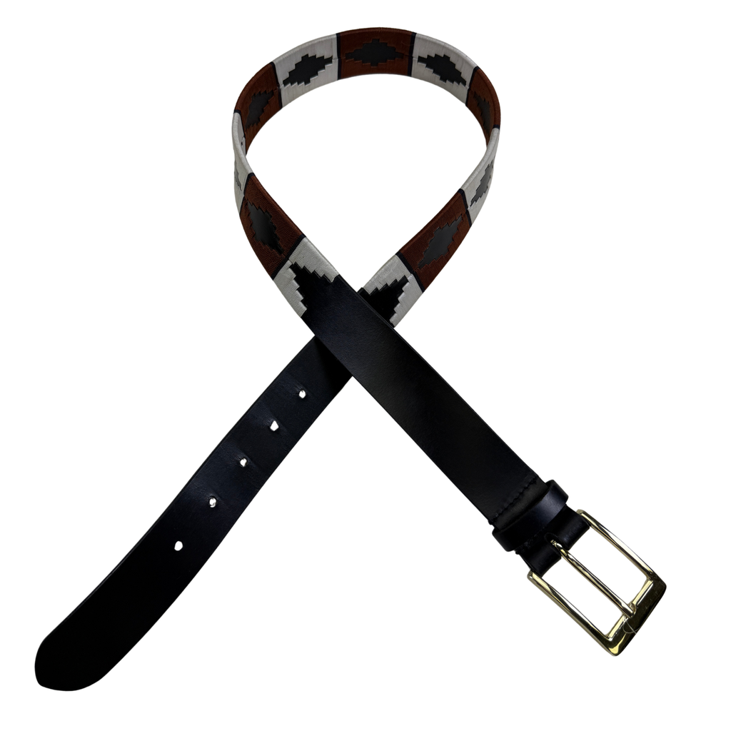 Embroidered Leather Belt in Black/Burgundy/Red