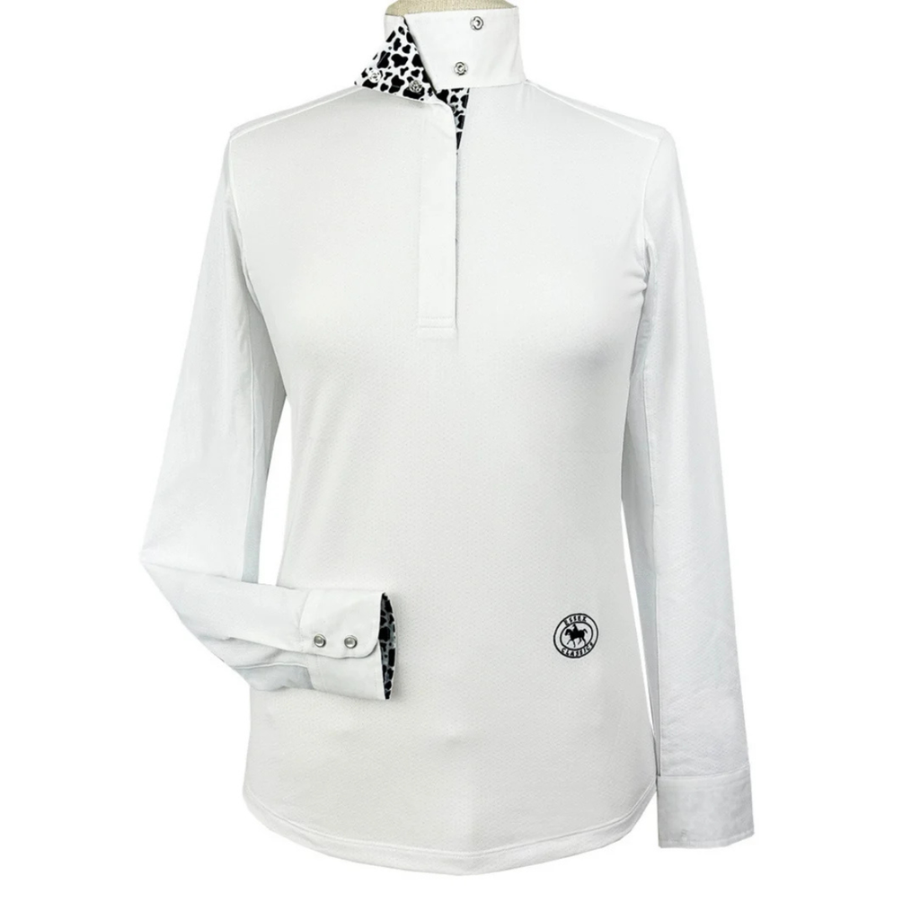 Essex Classics Talent Yarn Long Sleeve Show Shirt in White/Cow Print - Women's Small
