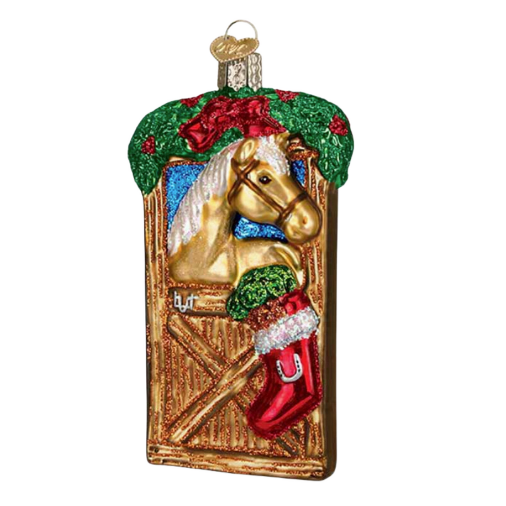 Kelly & Co. Glass Ornament in Horse Stall Door