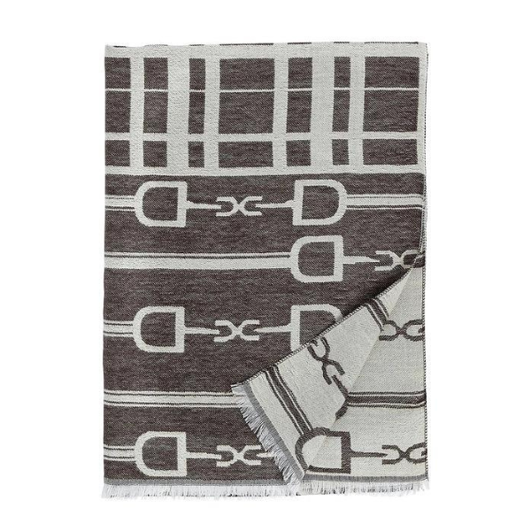 Equestrian Bit Shawl in Brown/Cream  - 75" x 26.5"