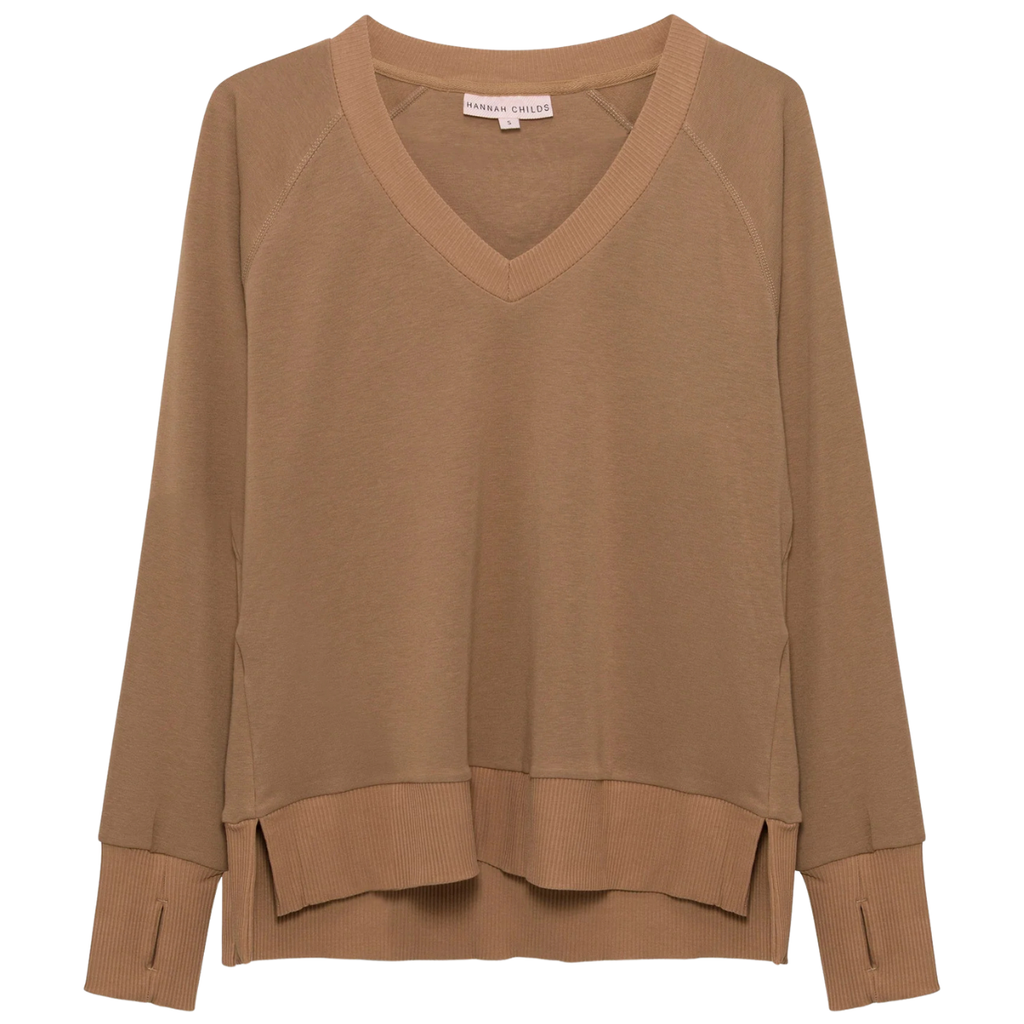 Hannah Childs 'Asher' Bamboo V Neck Sweatshirt in Latte