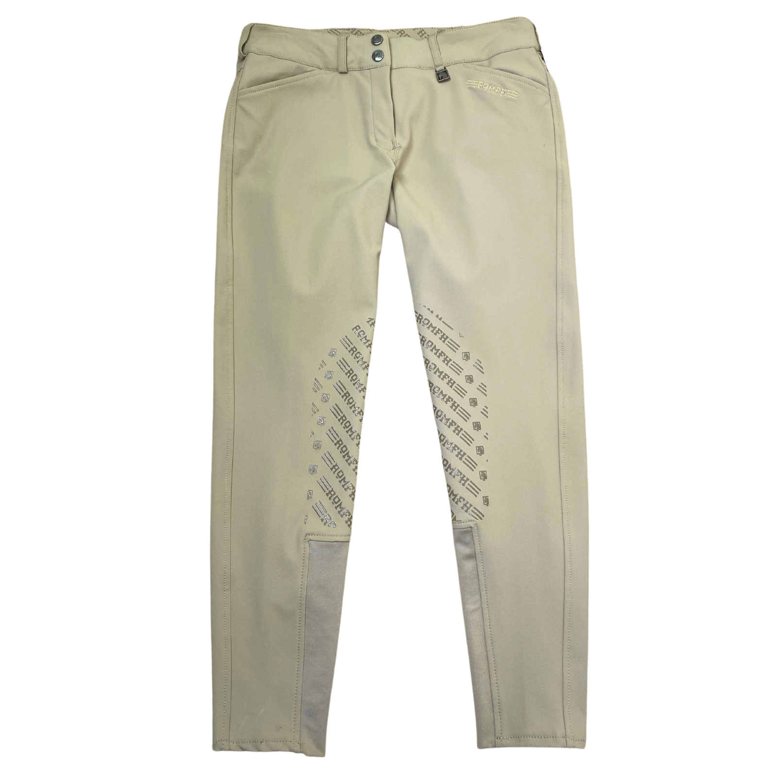Front of Romfh 'Gabriella' Knee Patch Breeches in Sand - Women's 22R