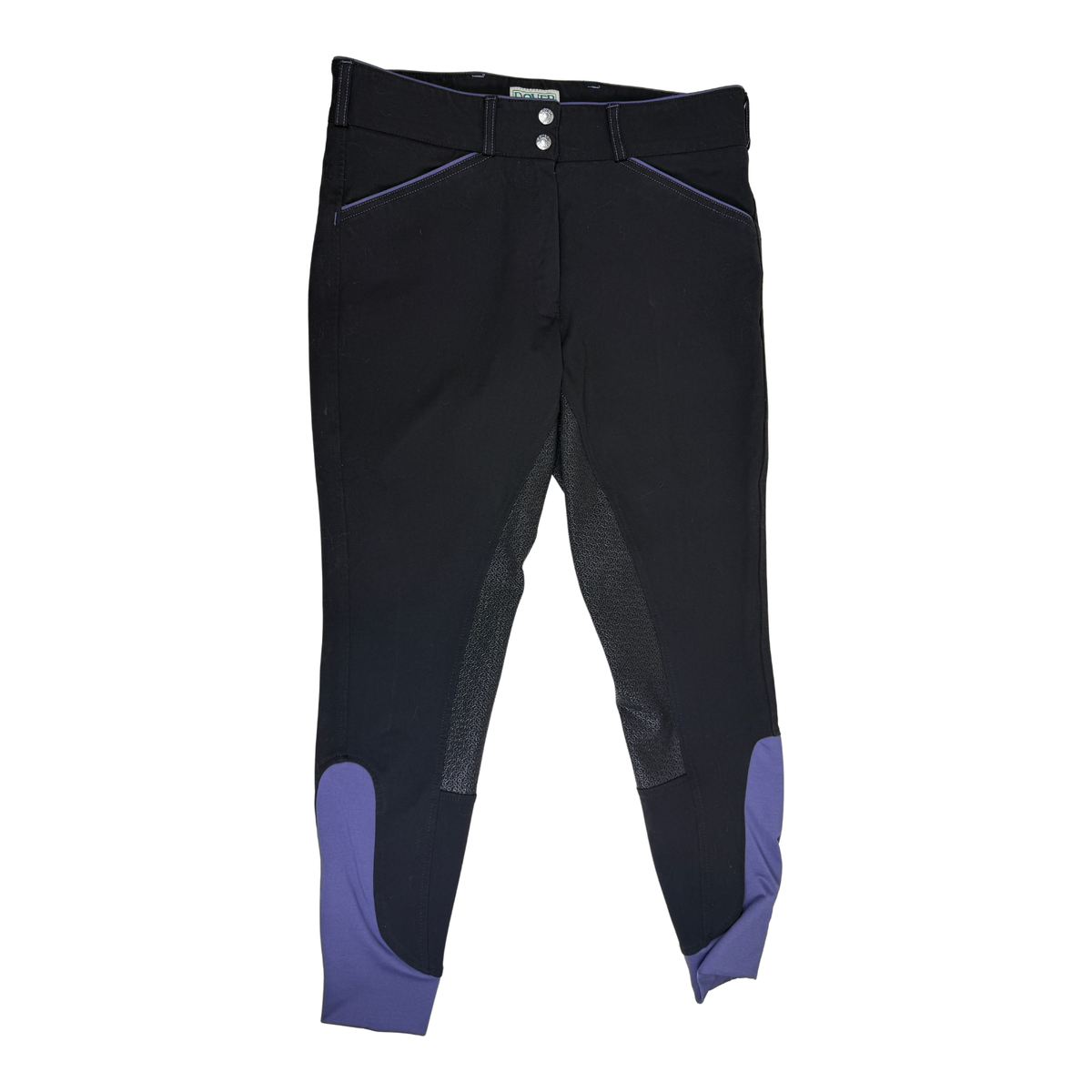 Dover Saddlery Wellesley Classic Piped Knee-Patch Breech in Black/Purple