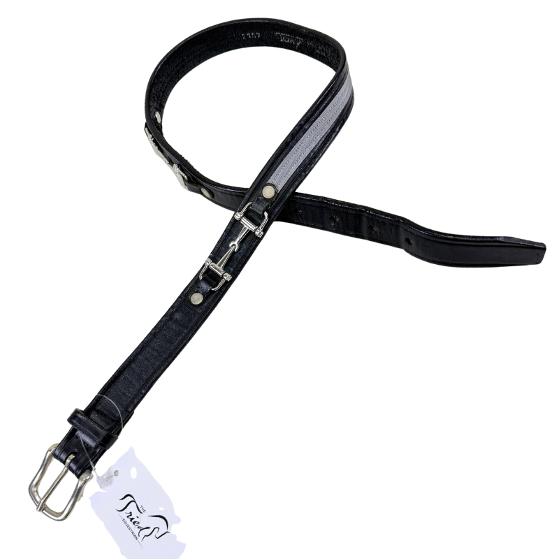 Tory Leather Ribbon &amp; Snaffle Bits Belt in Black/Grey Ribbon