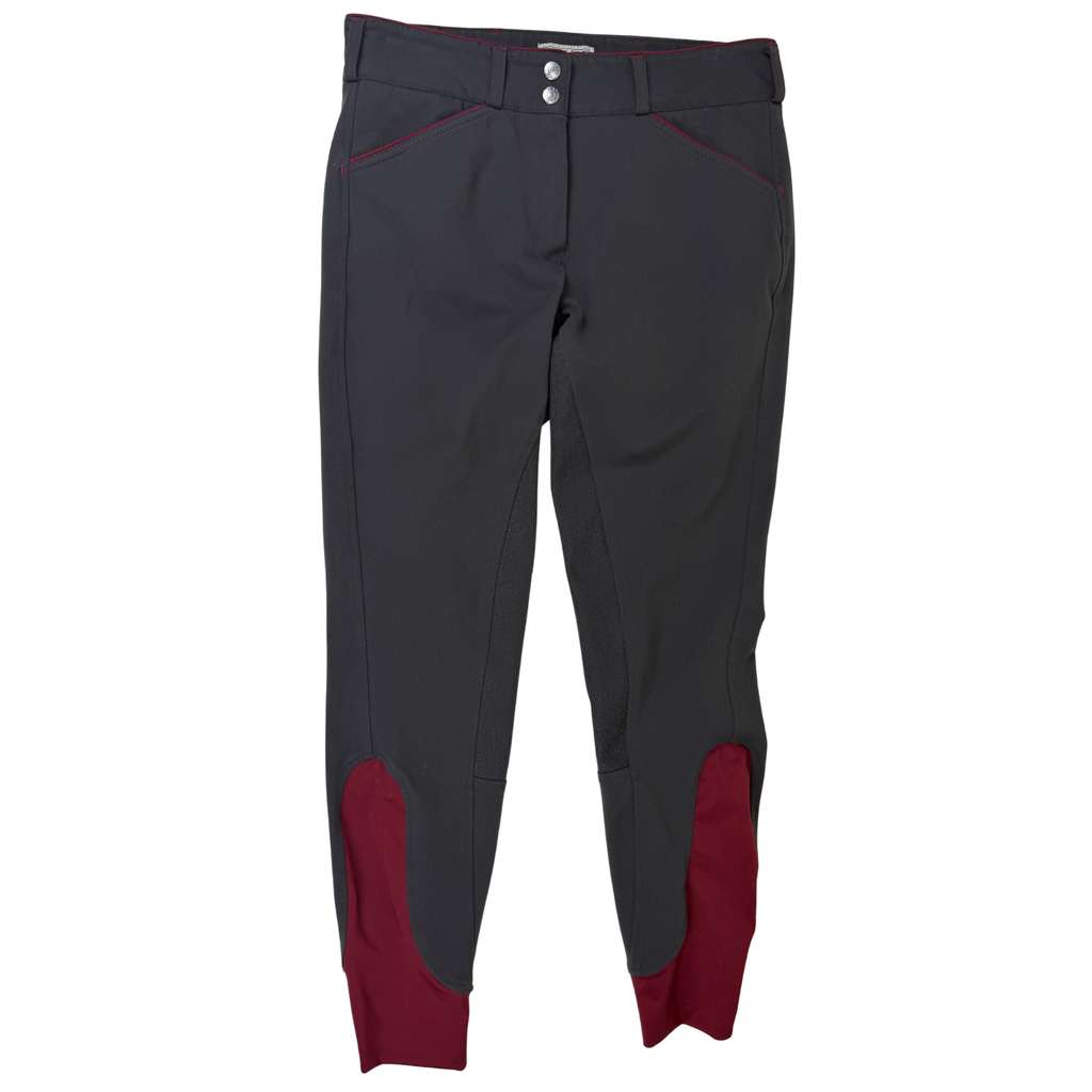 Dover Saddlery Wellesley Classic Piped Knee-Patch Breech in Grey/Burgundy