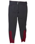Dover Saddlery Wellesley Classic Piped Knee-Patch Breech in Grey/Burgundy