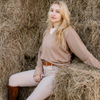 Hannah Childs 'Asher' Bamboo V Neck Sweatshirt in Latte