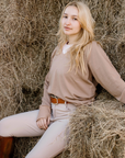 Hannah Childs 'Asher' Bamboo V Neck Sweatshirt in Latte