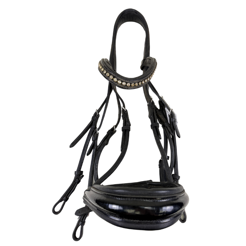 People on Horses Dressage Double Bridle  in Black