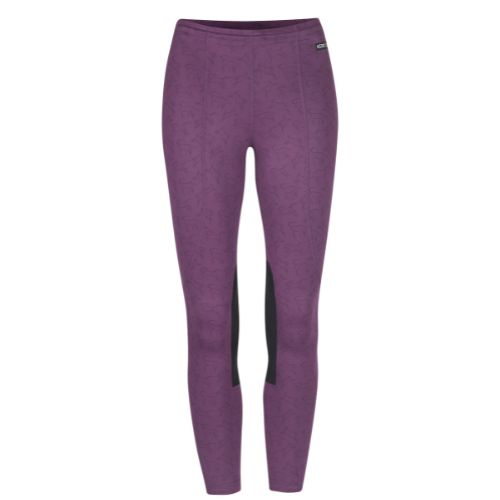 Front of Kerrits Knee Patch Performance Tights in Magenta Winter Whinnies - Children's XL