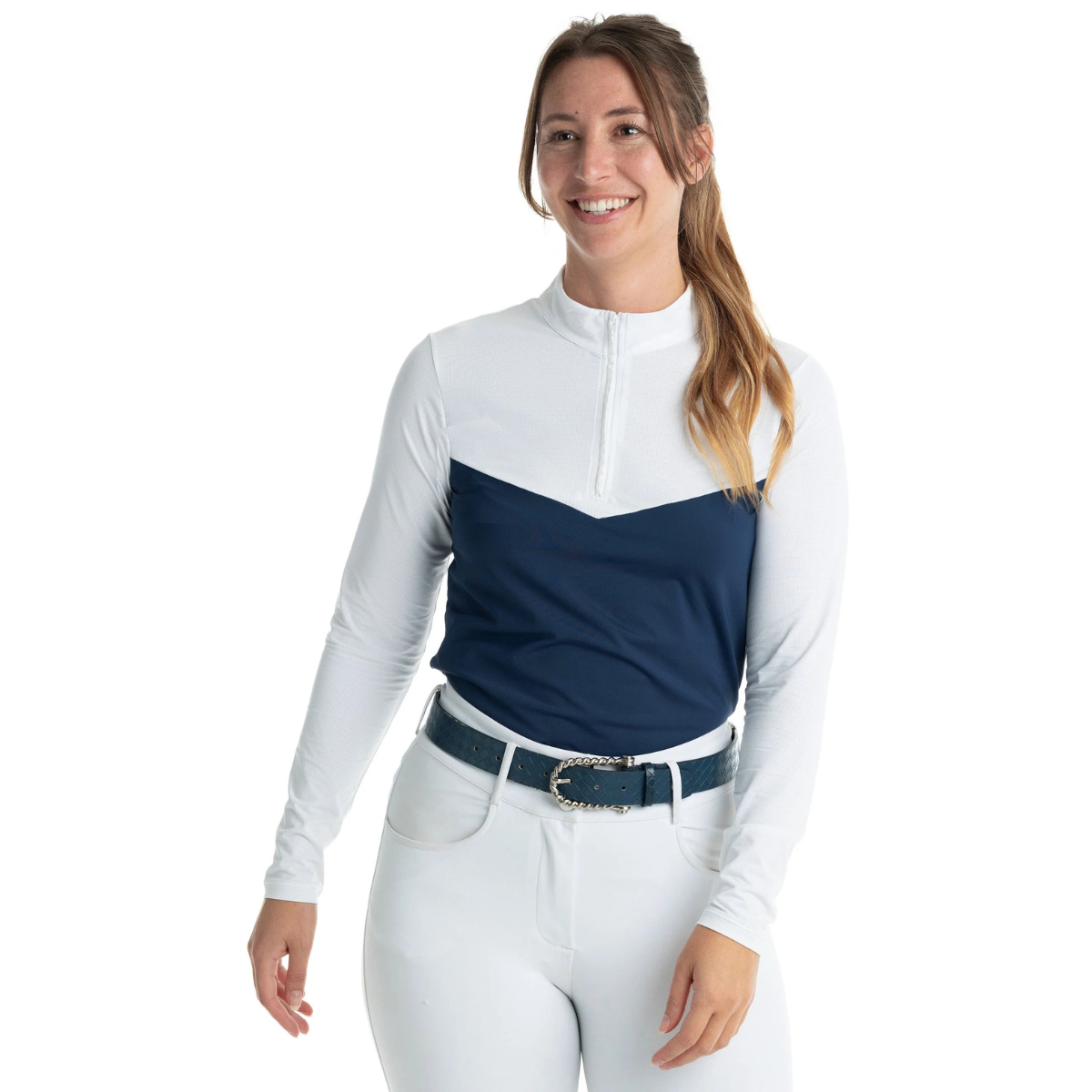 Hannah Childs 'Clarissa' Mesh Long Sleeve Zip Top in Midnight 