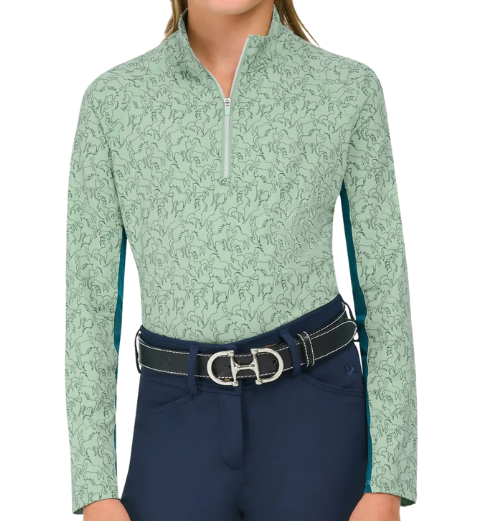 RJ Classics 'Libby Jr.' 1/4 Zip Shirt in Green Paddock Play