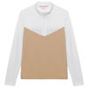 Hannah Childs 'Clarissa' Mesh Long Sleeve Zip Top in Latte