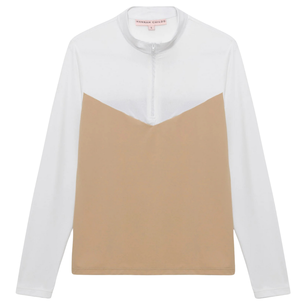 Hannah Childs 'Clarissa' Mesh Long Sleeve Zip Top in Latte