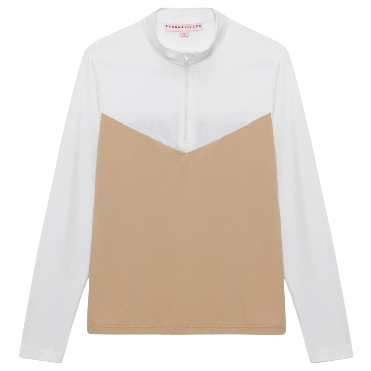 Hannah Childs 'Clarissa' Mesh Long Sleeve Zip Top in Latte