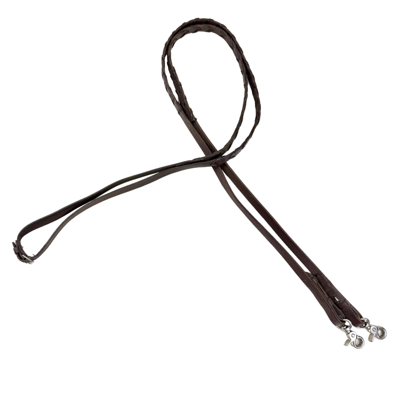 Laced Leather Clip-On Reins in Brown