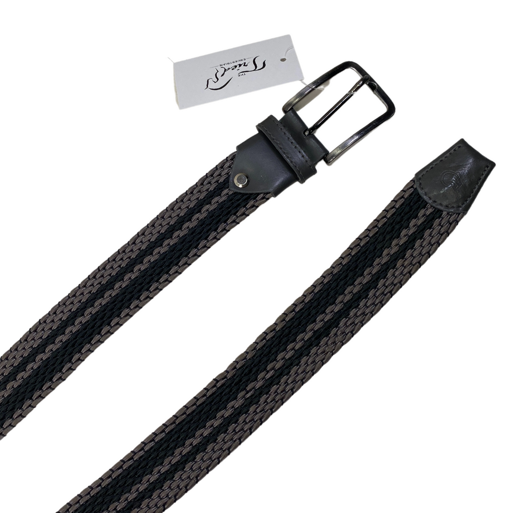 Ends of the Cavalleria Toscana Elastic Stripe Belt in Graphite/Charcoal 