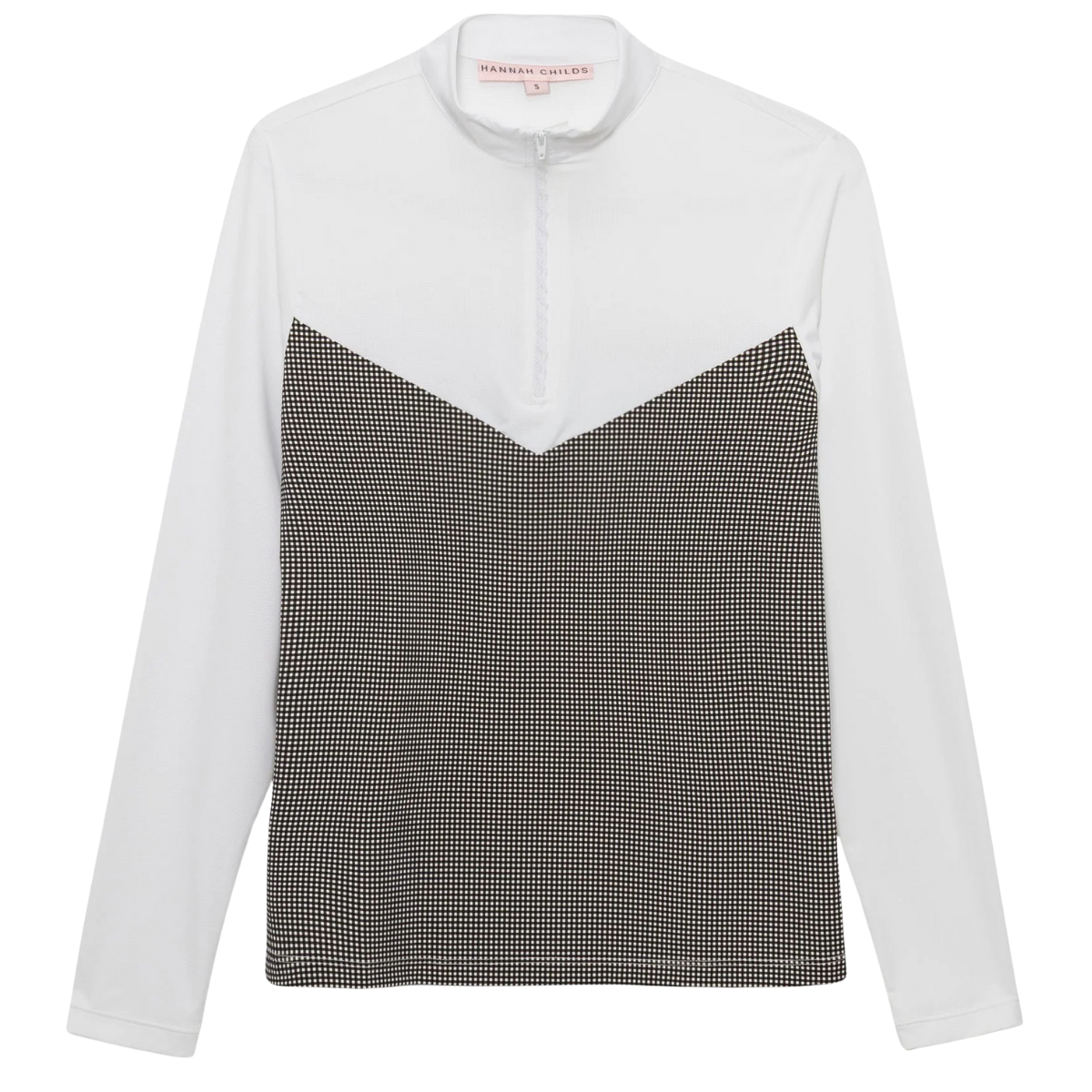 Hannah Childs 'Clarissa' Mesh Long Sleeve Zip Top in Black Gingham 