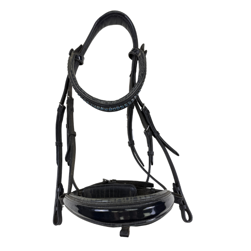 Halter Ego Patent Flash Snaffle Bridle in Black/Croc