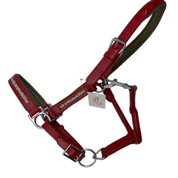 Halter Ego Designer Leather Halter in Red/Khaki