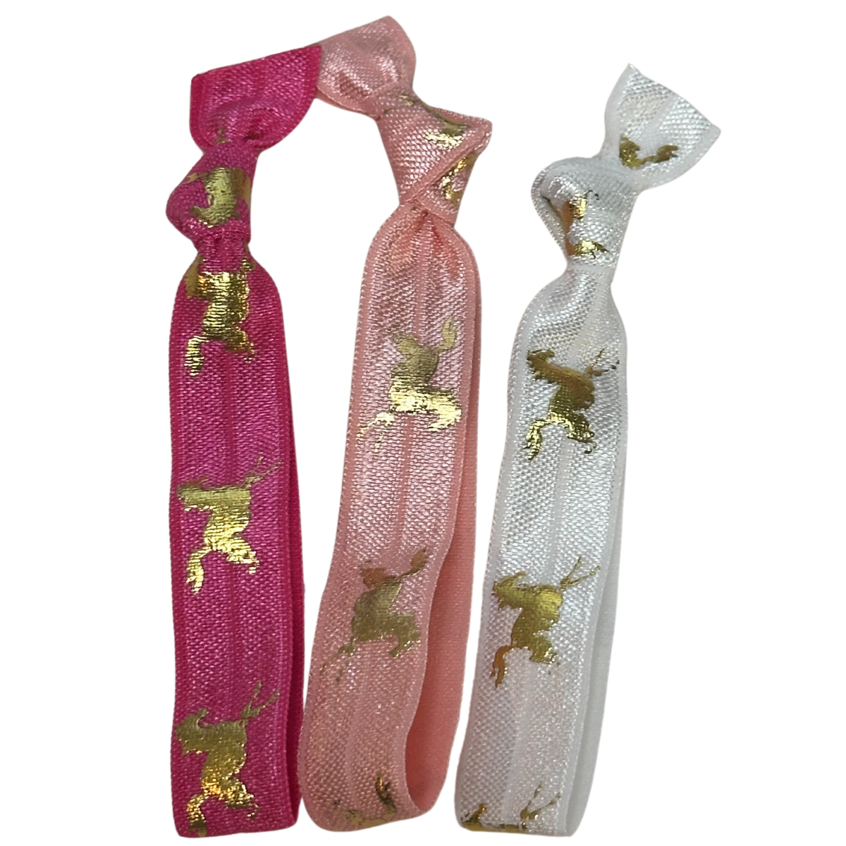 Gold Foil Horse Print Hair Ties in Pretty in Pink - 3pc.