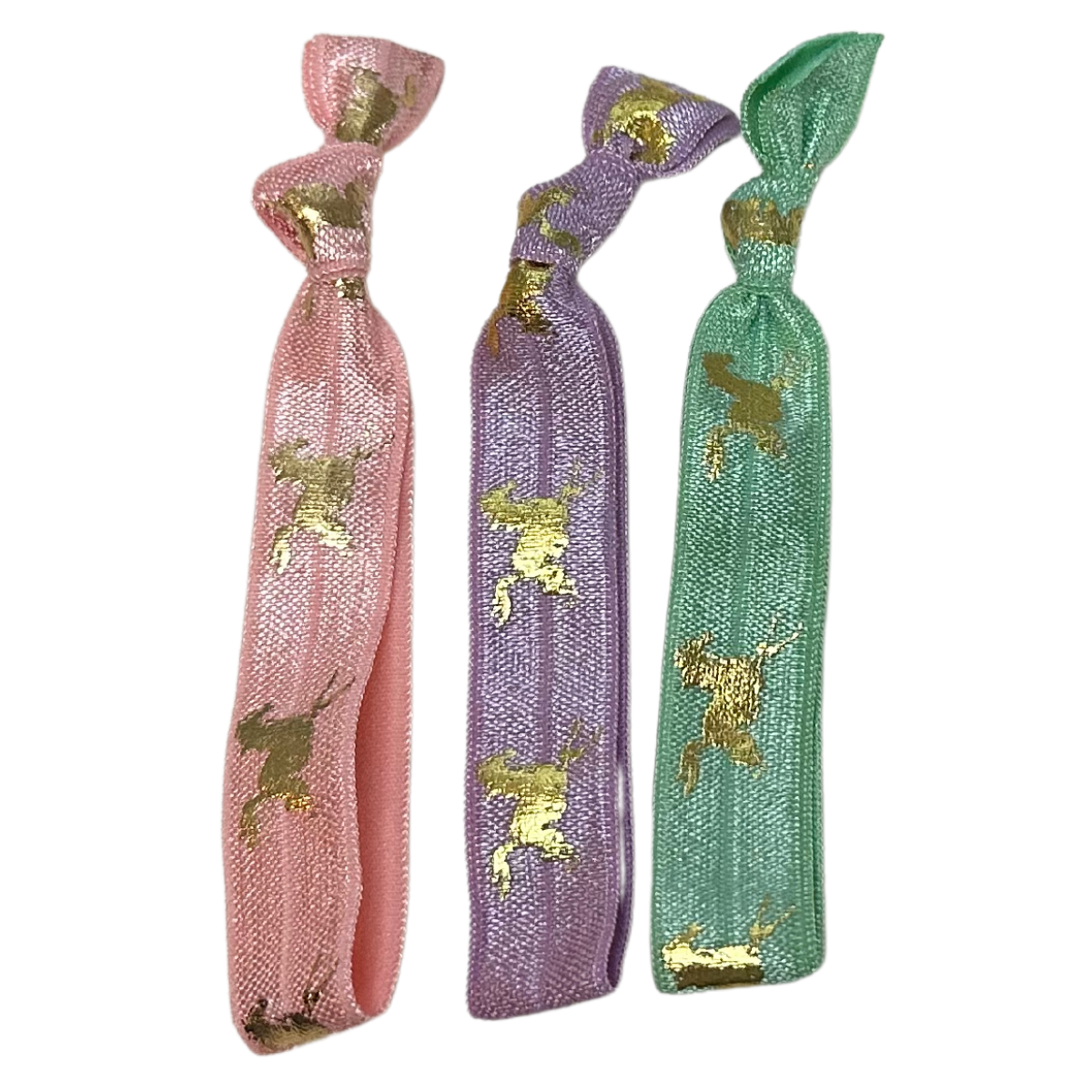 Gold Foil Horse Print Hair Ties in Spring Pastels - 3pc.