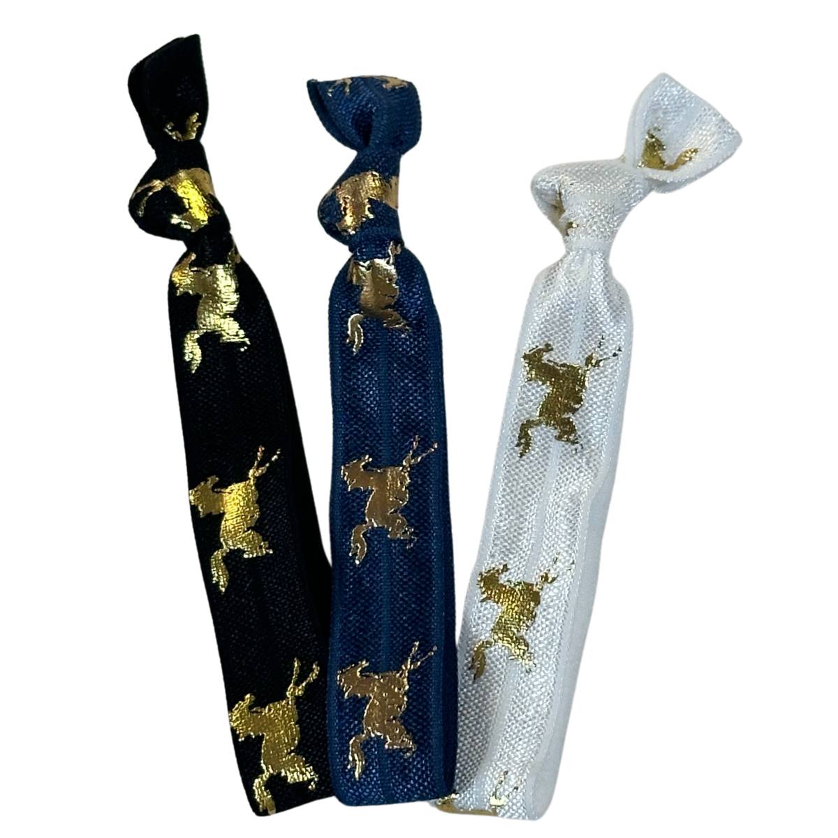 Gold Foil Horse Print Hair Ties in Navy/White/Black - 3pc.