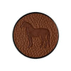 Brown horse silhouette on a textured brown circular background