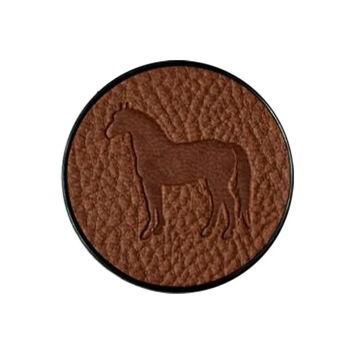 Brown horse silhouette on a textured brown circular background