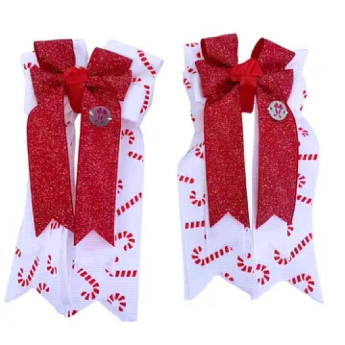 Ponytail Bows in White with Red Candy Canes