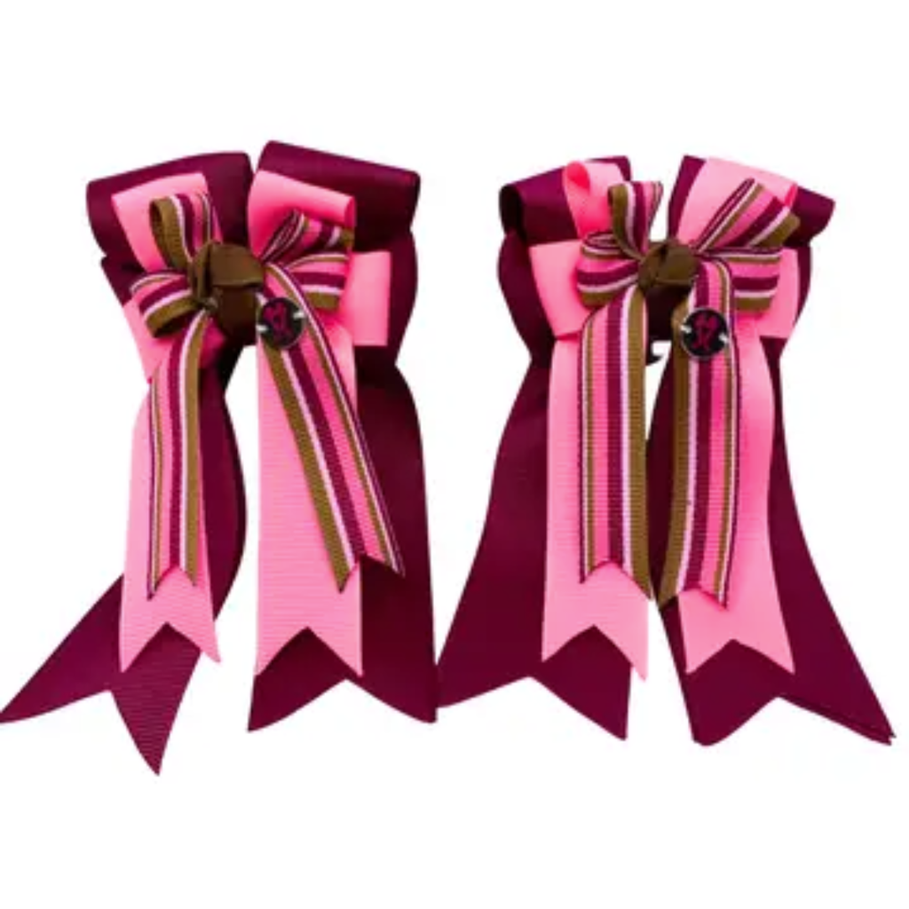 Ponytail Bows in Burgundy/Pink Stripe