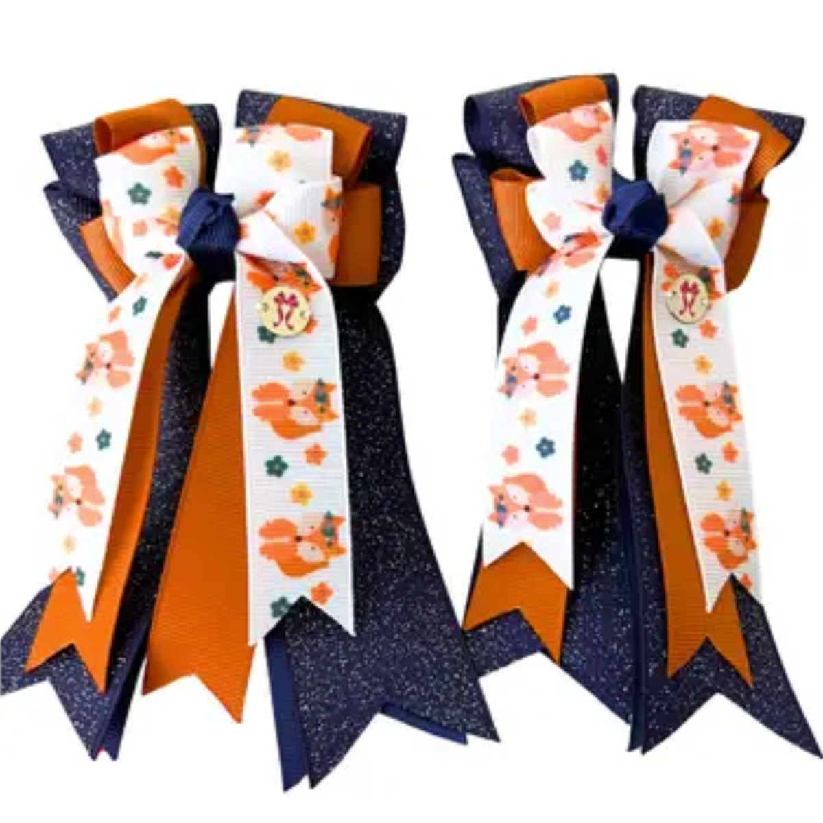 Ponytail Bows in Navy Sparkle/Rust Fox