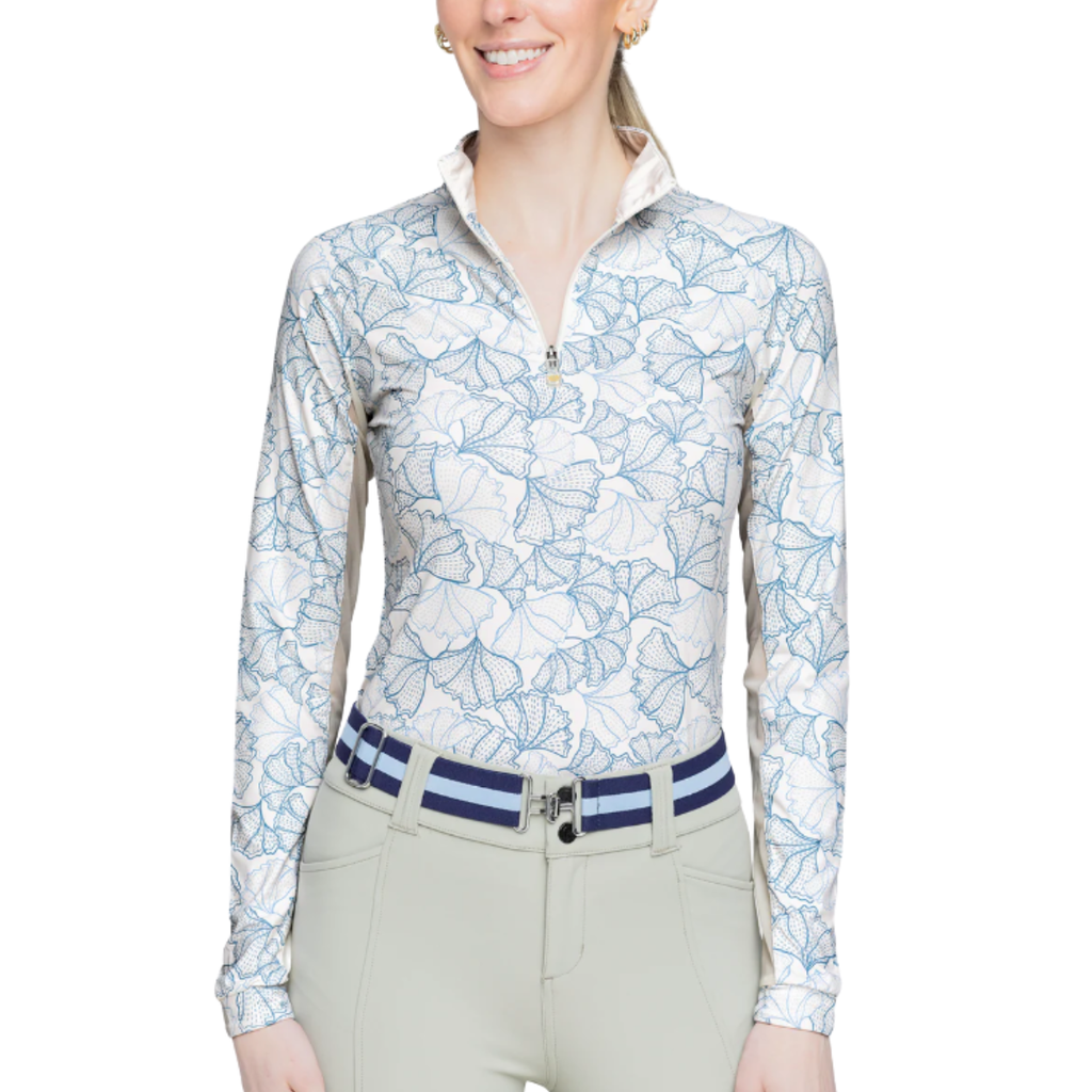 Kastel 1/4 Zip Long Sleeve in Chambray Blue Poppies - Women's XS