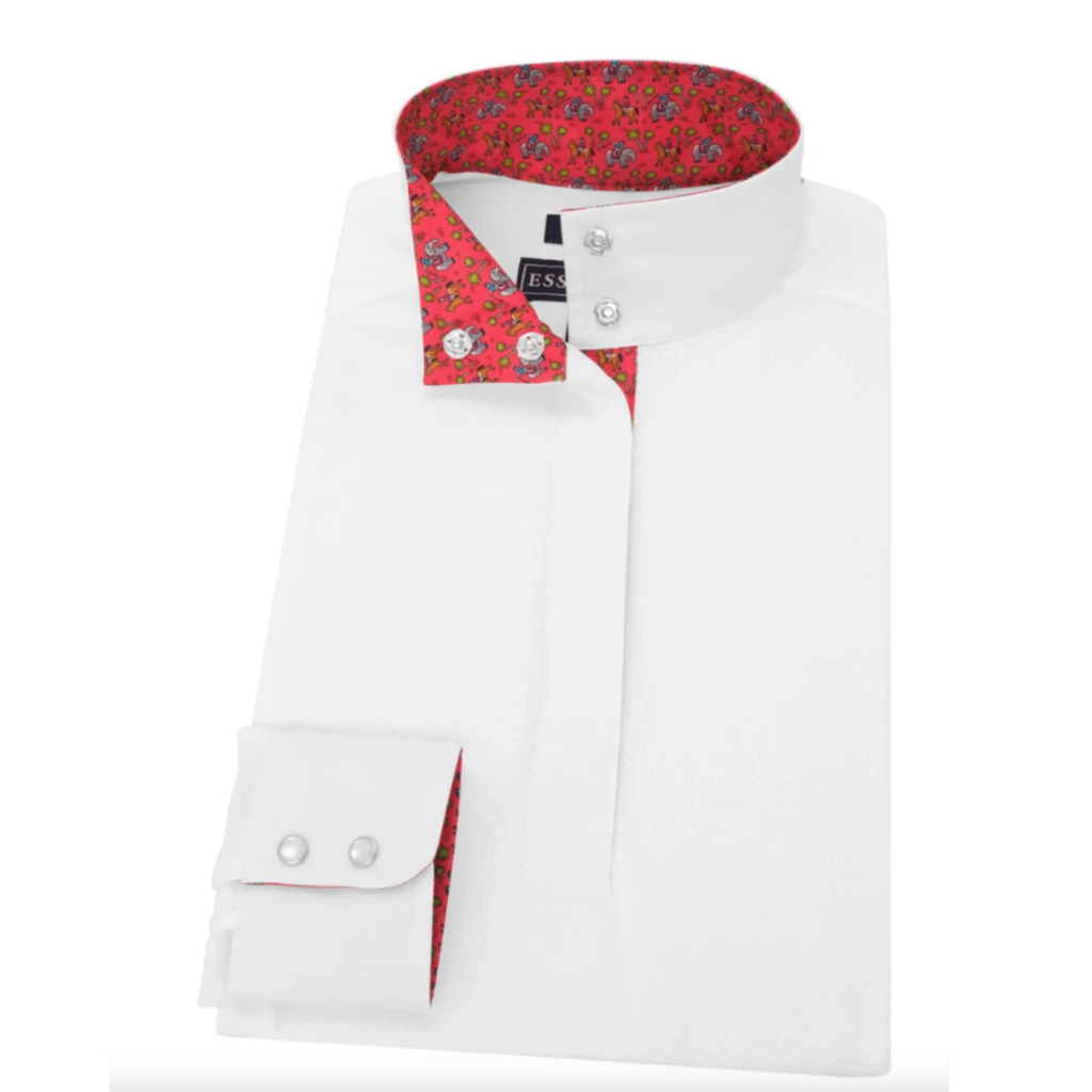 Essex Classics Talent Yarn Long Sleeve Show Shirt in White/Safari Red  - Women's Medium