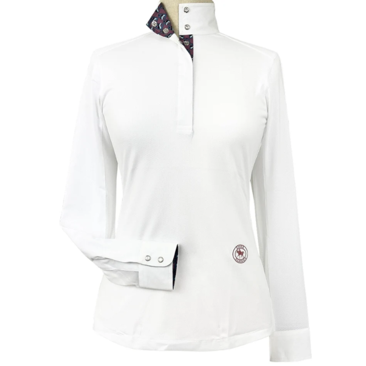 Essex Classics Talent Yarn Long Sleeve Show Shirt in White/Stirrup Talk - Women's XXL