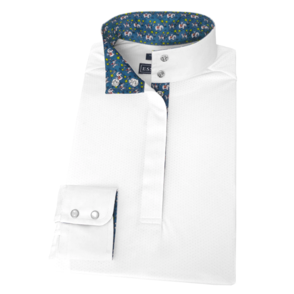 Essex Classics Talent Yarn Long Sleeve Show Shirt in White/Safari Blue - Women's XS